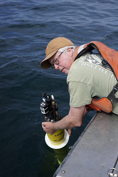 MBARI Sensor Production Lead Josh Plant deploying a biogeochemical Argo (BGC-Argo) float in Monterey Bay-384