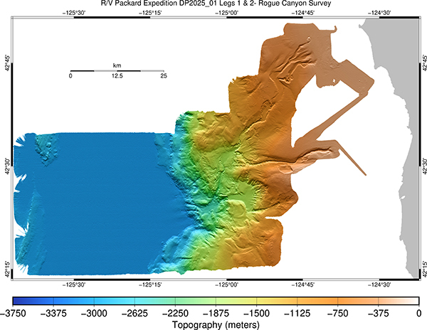 Seafloor bathymetry map of Rogue Canyon, offshore of Oregon